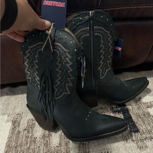 New Durango Dark Heeled Boots with Fringe Size 7